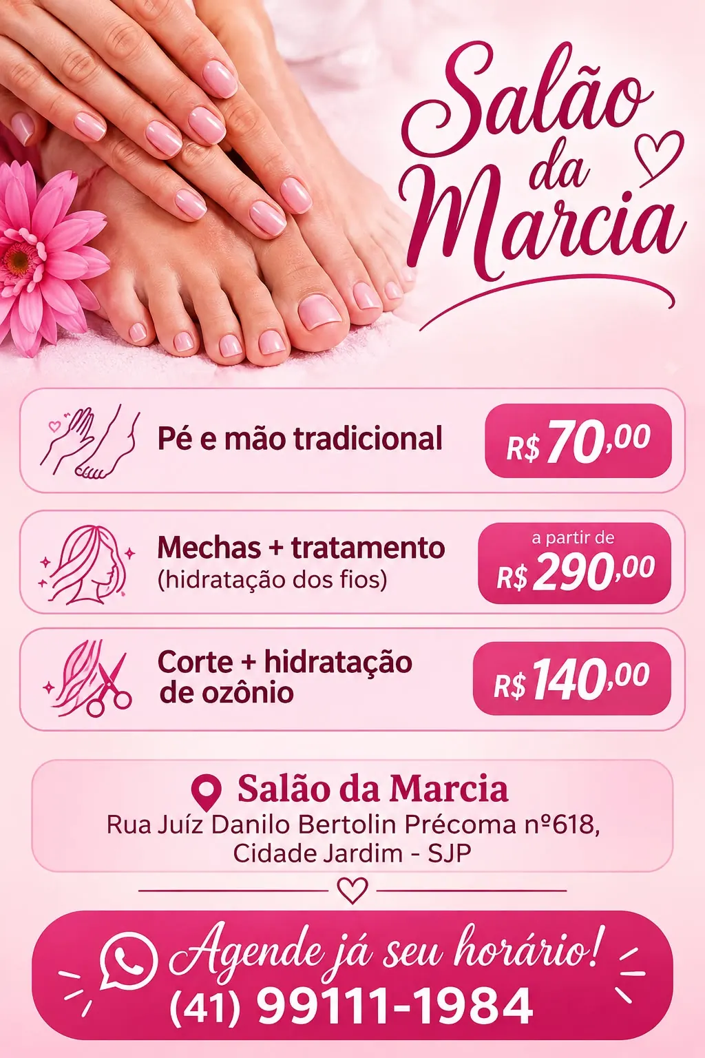 Serviços oferecidos no Salão da Marcia